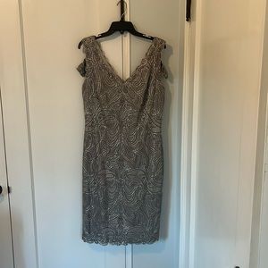 Tadashi Shoji silver cocktail dress. Size 16